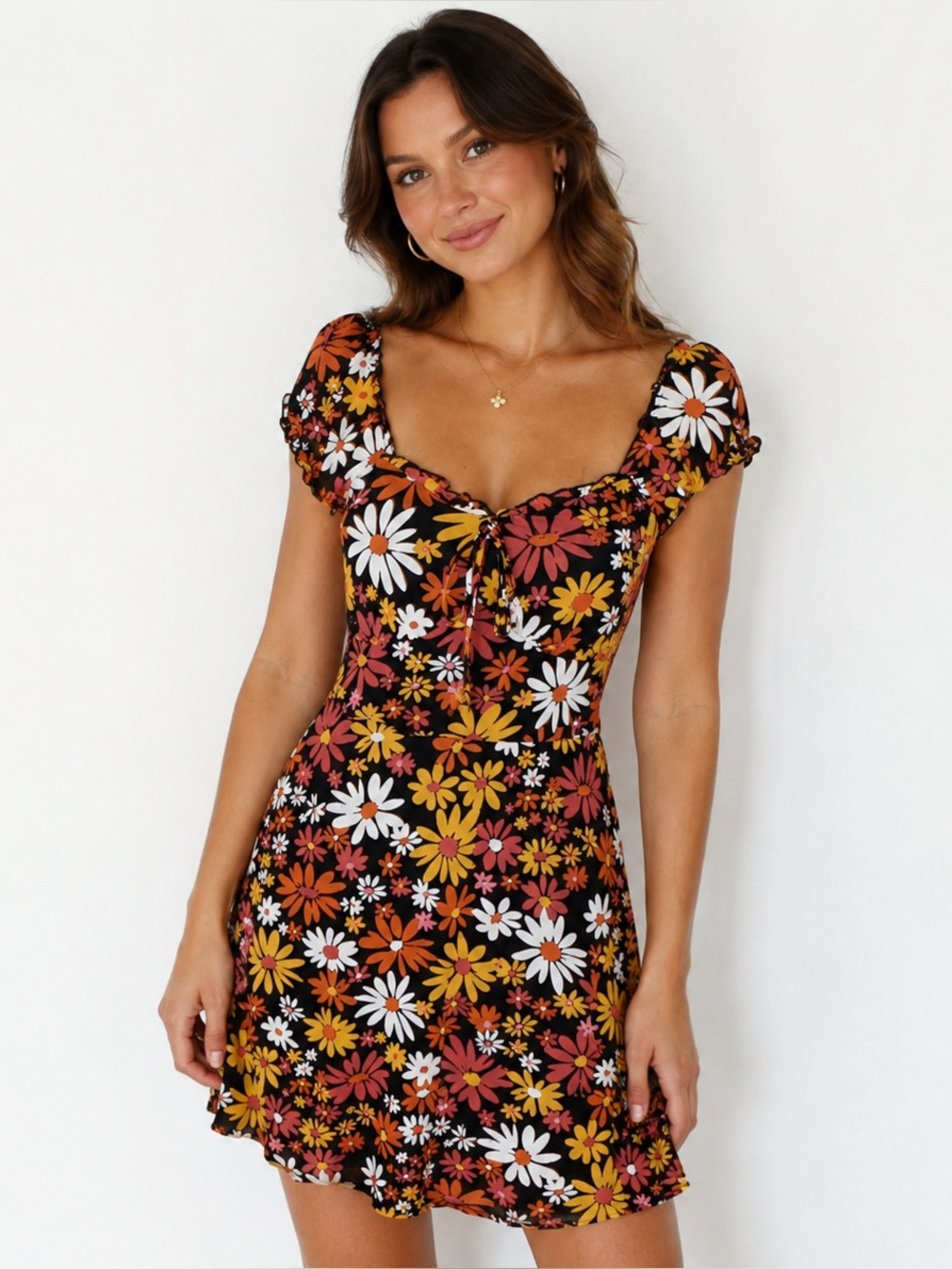 Whimsical Floral Mesh Babydoll Mini Dress Ditsy